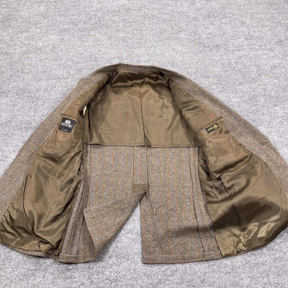 Stafford Sport Coat Mens‎ 44 Brown Wool Herringbone Tweed Suede Elbow Patch